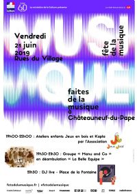 Fête de la Musique à  Châteauneuf du Pape. Du 21 au 22 juin 2019 à CHATEAUNEUF DU PAPE. Vaucluse.  19H00